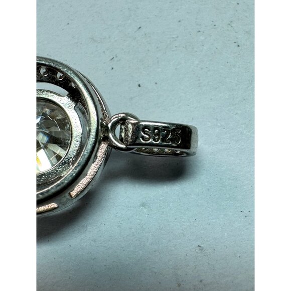 Estate Sterling Silver 925 Halo CZ Round Pendant Charm, No Chain, 1.7g, Stamped - Picture 5 of 8